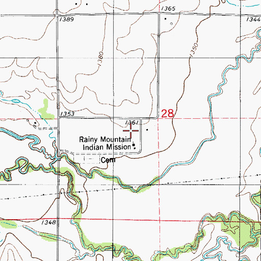 Topographic Map of Rainy Mountain New Cemetery, OK