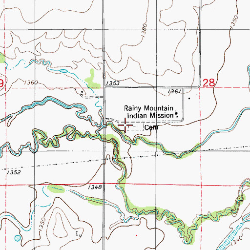 Topographic Map of Rainy Mountain Old Cemetery, OK