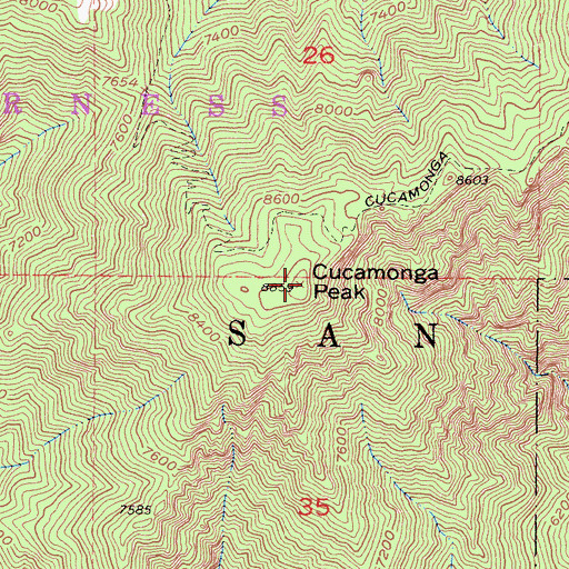 Topographic Map of Cucamonga Peak, CA