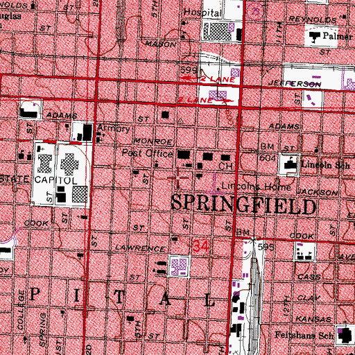 Topographic Map of Springfield Theatre Center, IL