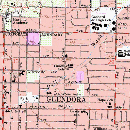 Topographic Map of Cullen Elementary School, CA