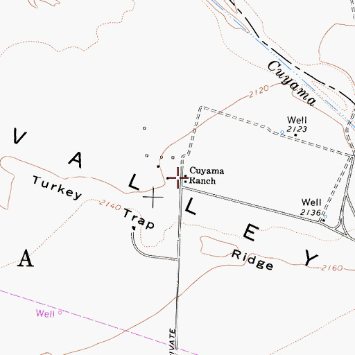 Topographic Map of Cuyama Ranch, CA