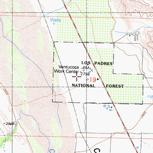 Topographic Map of Ventucopa Ranger Station, CA