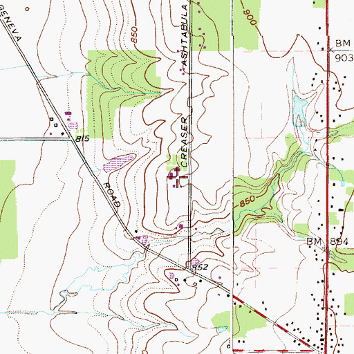 Topographic Map of Parker Farms, OH