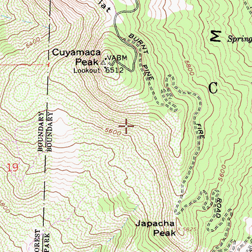 Topographic Map of Cuyamaca Mountains, CA
