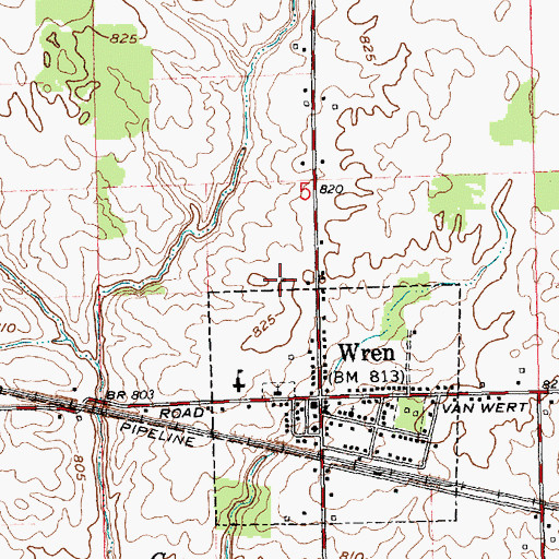 Topographic Map of Callow Farms, OH
