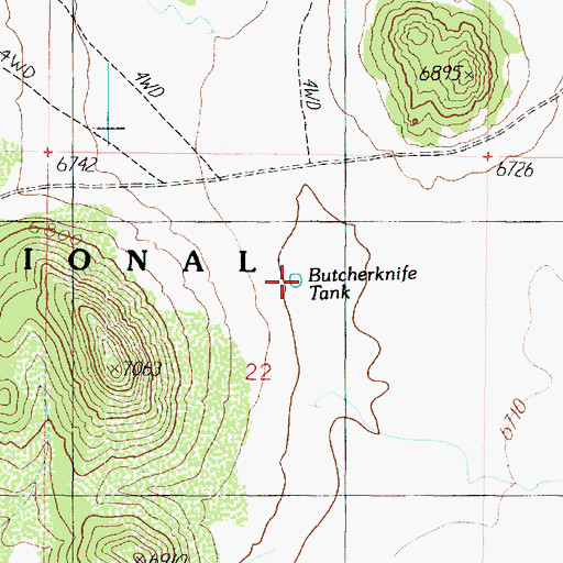Topographic Map of Butcherknife Tank, AZ