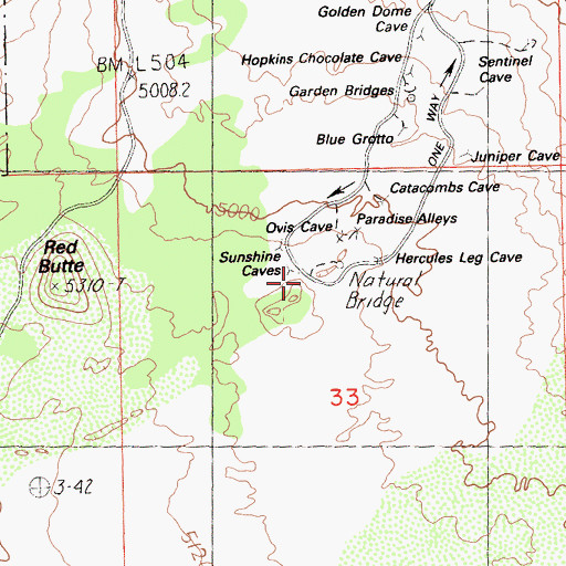 Topographic Map of Natural Bridge, CA