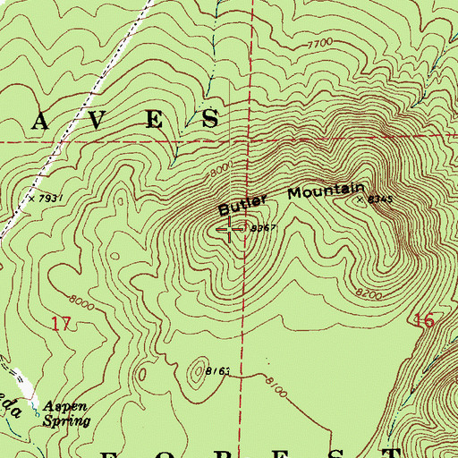 Topographic Map of Butler Mountain, AZ