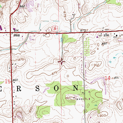 Topographic Map of Old Oak Farm, IN