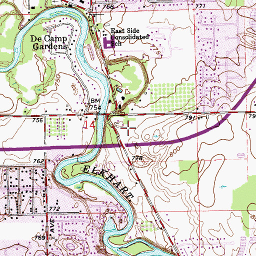 Topographic Map of Weeber Farms, IN