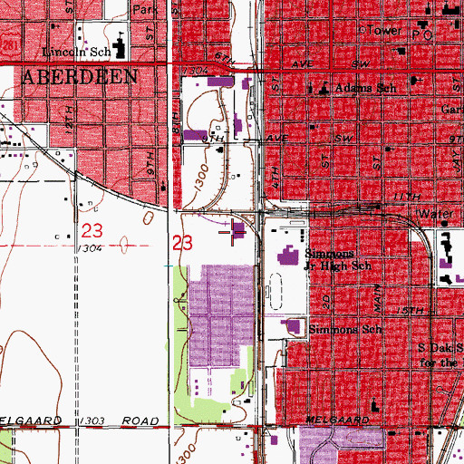 Topographic Map of Aberdeen Post Office, SD