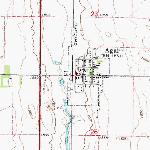 Topographic Map of Agar Post Office, SD