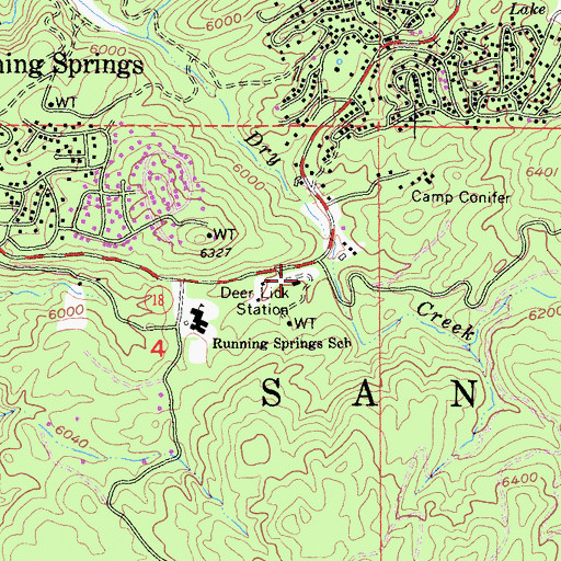 Topographic Map of Deer Lick Station, CA