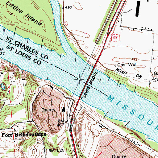 Topographic Map of Bellefontaine Bridge, MO