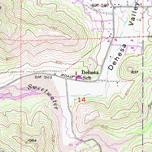 Topographic Map of Dehesa School, CA