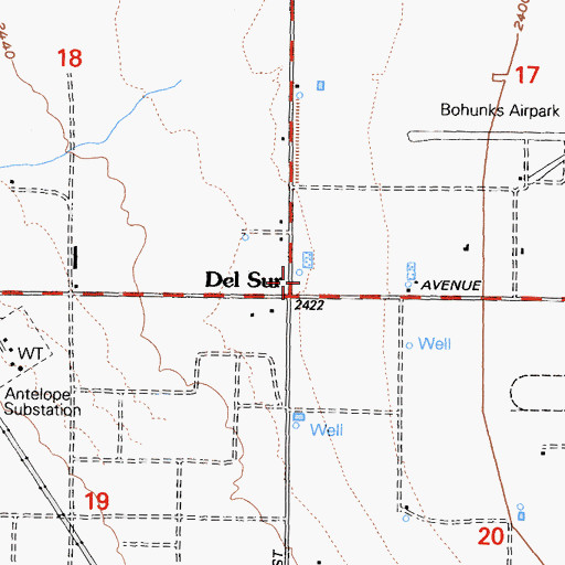 Topographic Map of Del Sur, CA