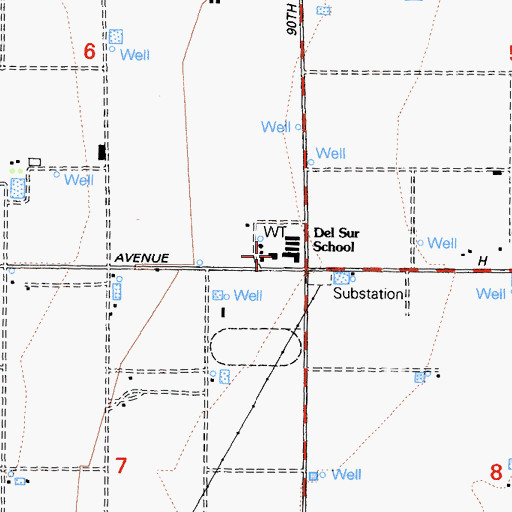 Topographic Map of Del Sur Senior Elementary School, CA