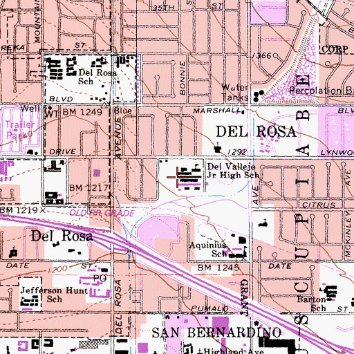 Topographic Map of Del Vallejo Middle School, CA