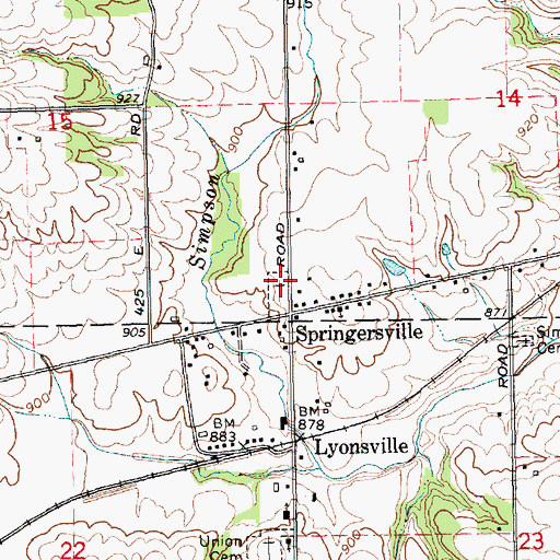 Topographic Map of Springersville Cemetery, IN