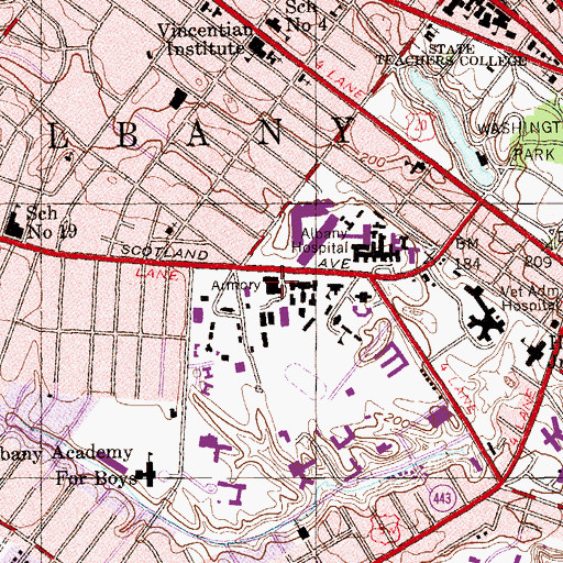 Topographic Map of New Scotland Avenue Armory (historical), NY