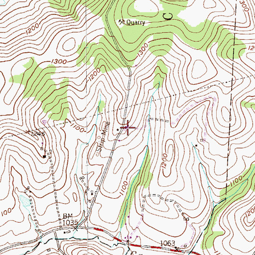Topographic Map of Monticello Farm, PA