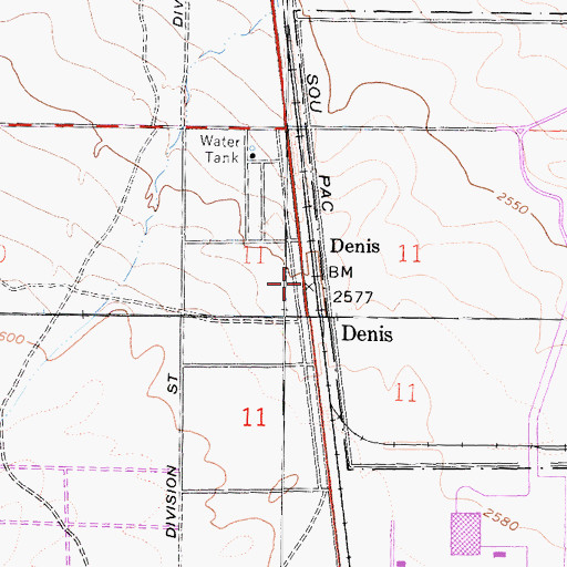 Topographic Map of Denis, CA