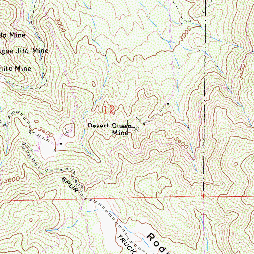 Topographic Map of Desert Queen Mine, CA
