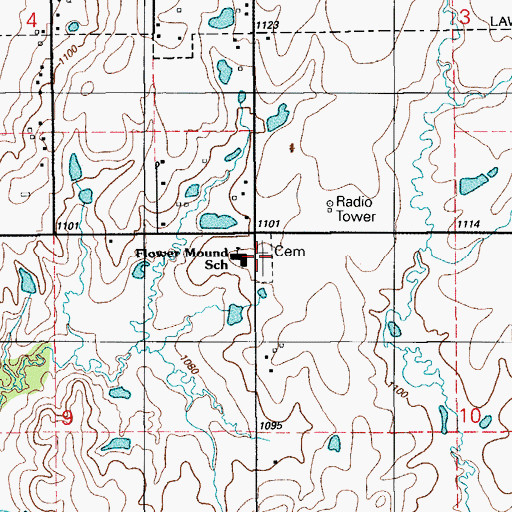 Topographic Map of Flower Mound Community Cemetery, OK