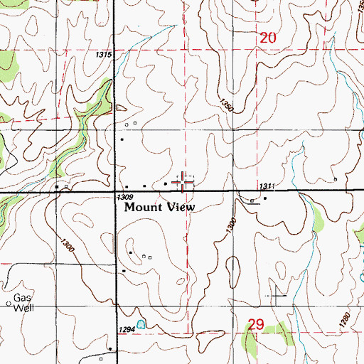 Topographic Map of Mountain View Cemetery, OK