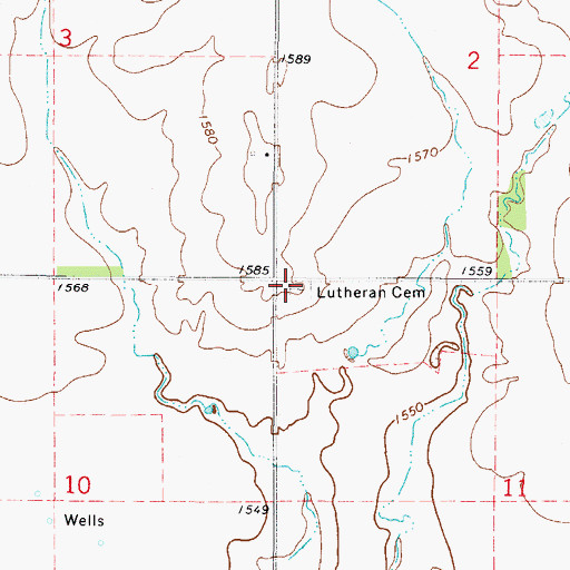 Topographic Map of Lutheran Cemetery, OK