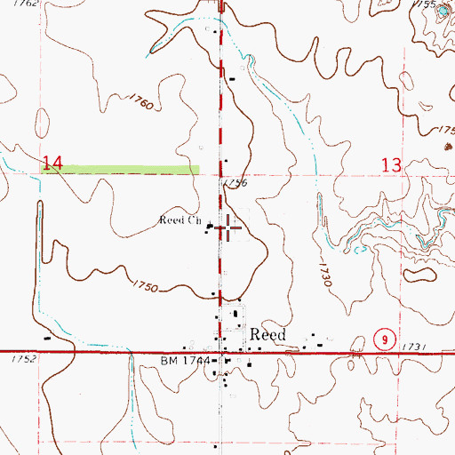 Topographic Map of Reed Cemetery, OK