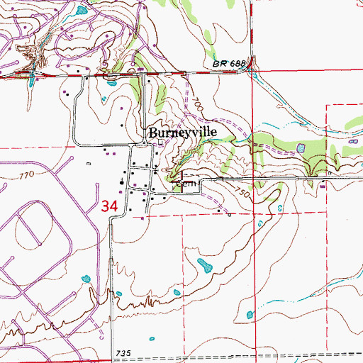 Topographic Map of Burneyville Cemetery, OK