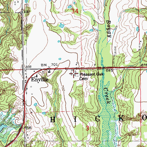 Topographic Map of Enville Cemetery, OK