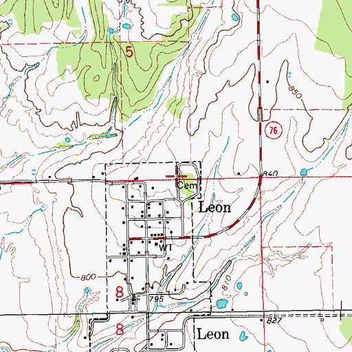 Topographic Map of Leon Cemetery, OK