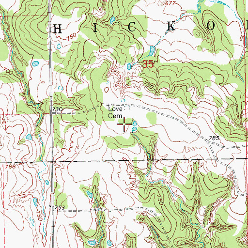 Topographic Map of Reid and Cross Cemetery, OK