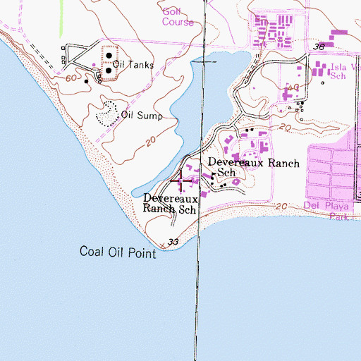 Topographic Map of Devereaux Ranch School, CA