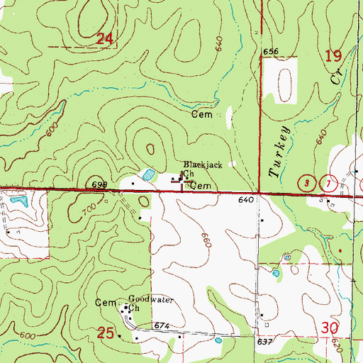 Topographic Map of Black Jack Indian Cemetery, OK