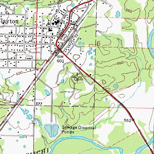Topographic Map of Clayton Old Town Cemetery, OK
