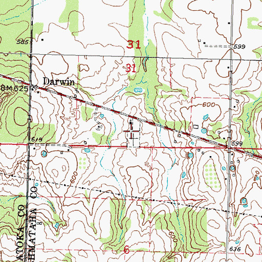 Topographic Map of Darwin Cemetery, OK