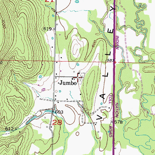 Topographic Map of Jumbo Cemetery, OK