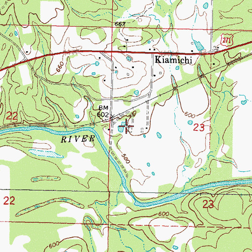 Topographic Map of Kiamichi Pioneer Cemetery, OK