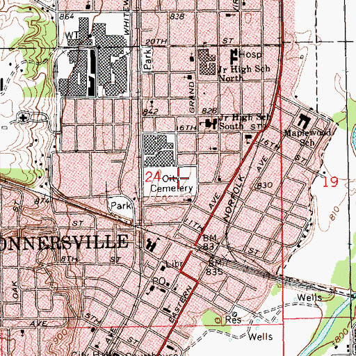 Topographic Map of Connersville City Cemetery, IN