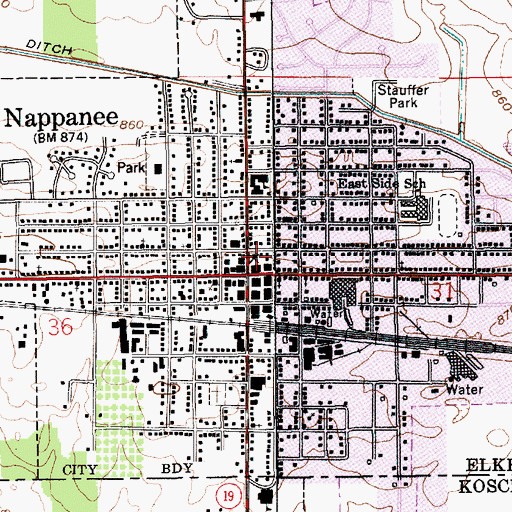 Topographic Map of Nappanee Public Library, IN