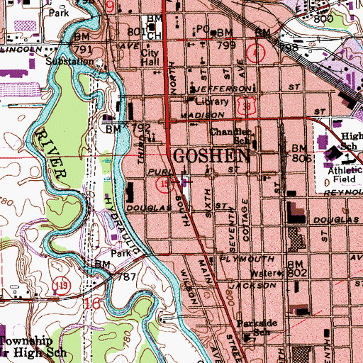Topographic Map of Goshen Public Library, IN
