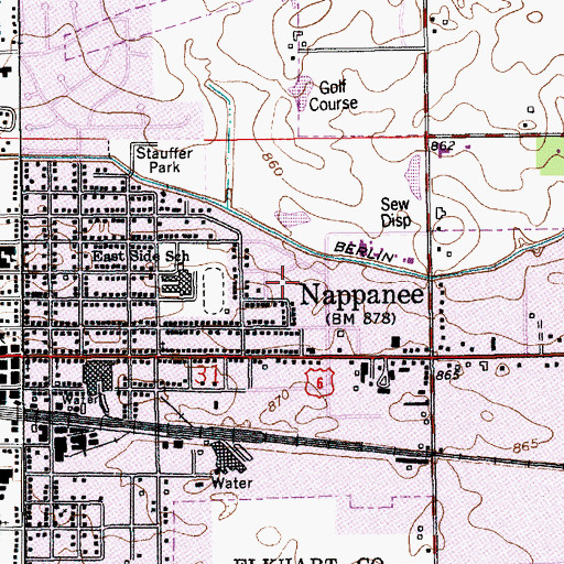 Topographic Map of Nappanee Church of the Brethren, IN