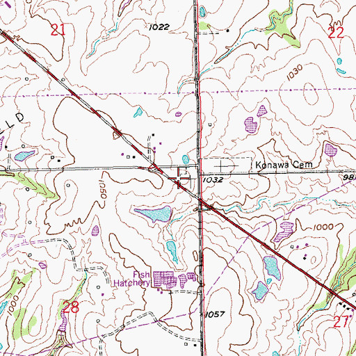 Topographic Map of Bates Cemetery, OK