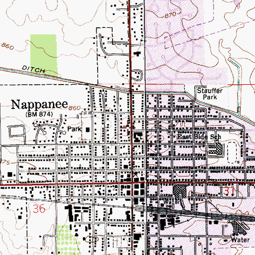 Topographic Map of North Main Street Mennonite Church, IN