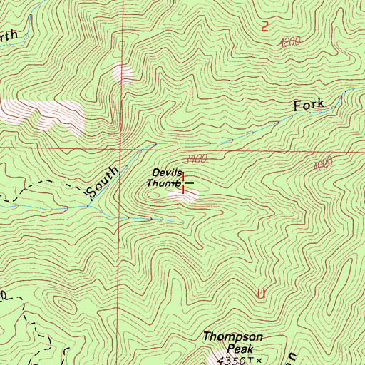 Topographic Map of Devils Thumb, CA