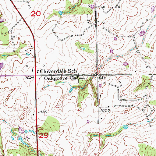 Topographic Map of Oak Grove Cemetery, OK